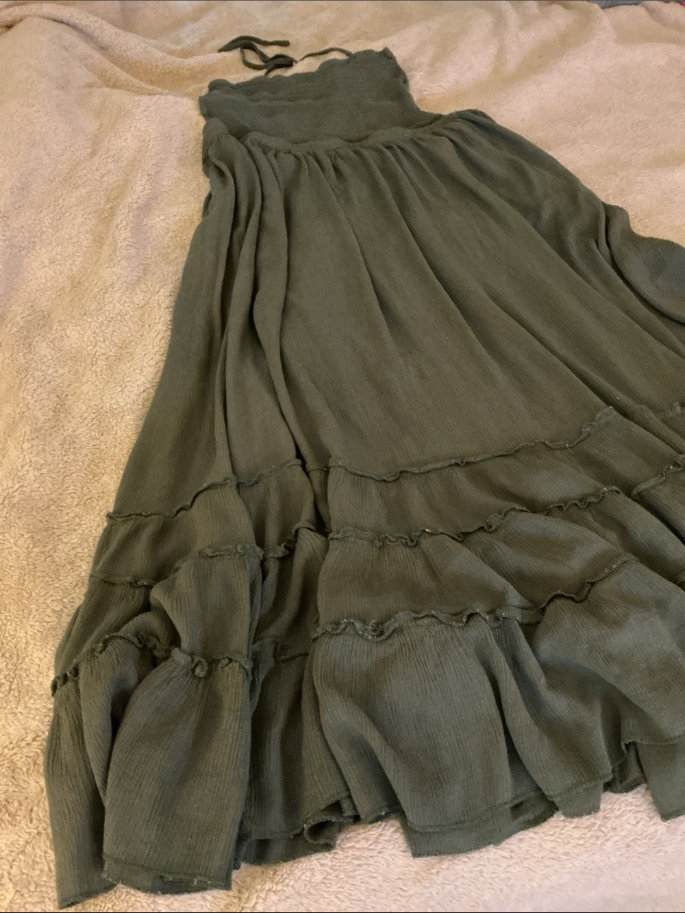 Olive Green Ruffle Maxi Dress - Picture 2 of 7